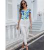 imageBlingfit Cold Shoulder Tops Tunic Summer Slim Fit Shirts for Women V Neck Short Sleeve Casual Tees Workout TopsHawaiian Blue Leaves