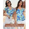 imageBlingfit Cold Shoulder Tops Tunic Summer Slim Fit Shirts for Women V Neck Short Sleeve Casual Tees Workout TopsHawaiian Blue Leaves
