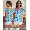imageBlingfit Cold Shoulder Tops Tunic Summer Slim Fit Shirts for Women V Neck Short Sleeve Casual Tees Workout TopsHawaiian Blue Leaves