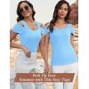 imageBlingfit Cold Shoulder Tops Tunic Summer Slim Fit Shirts for Women V Neck Short Sleeve Casual Tees Workout TopsLight Blue