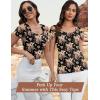 imageBlingfit Cold Shoulder Tops Tunic Summer Slim Fit Shirts for Women V Neck Short Sleeve Casual Tees Workout TopsOrange Flowers on Black Background