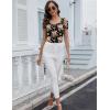 imageBlingfit Cold Shoulder Tops Tunic Summer Slim Fit Shirts for Women V Neck Short Sleeve Casual Tees Workout TopsOrange Flowers on Black Background