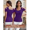 imageBlingfit Cold Shoulder Tops Tunic Summer Slim Fit Shirts for Women V Neck Short Sleeve Casual Tees Workout TopsPurple