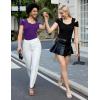 imageBlingfit Cold Shoulder Tops Tunic Summer Slim Fit Shirts for Women V Neck Short Sleeve Casual Tees Workout TopsPurple