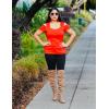 imageBlingfit Cold Shoulder Tops Tunic Summer Slim Fit Shirts for Women V Neck Short Sleeve Casual Tees Workout TopsRed