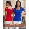 imageBlingfit Cold Shoulder Tops Tunic Summer Slim Fit Shirts for Women V Neck Short Sleeve Casual Tees Workout TopsRed