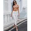 imageBlingfit Cold Shoulder Tops Tunic Summer Slim Fit Shirts for Women V Neck Short Sleeve Casual Tees Workout TopsRed Background Print