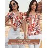 imageBlingfit Cold Shoulder Tops Tunic Summer Slim Fit Shirts for Women V Neck Short Sleeve Casual Tees Workout TopsRed Flowers on White Background