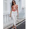 imageBlingfit Cold Shoulder Tops Tunic Summer Slim Fit Shirts for Women V Neck Short Sleeve Casual Tees Workout TopsRed Flowers on White Background
