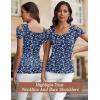 imageBlingfit Cold Shoulder Tops Tunic Summer Slim Fit Shirts for Women V Neck Short Sleeve Casual Tees Workout TopsWhite Flowers on Dark Blue Background