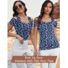 imageBlingfit Cold Shoulder Tops Tunic Summer Slim Fit Shirts for Women V Neck Short Sleeve Casual Tees Workout TopsWhite Flowers on Dark Blue Background