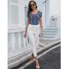 imageBlingfit Cold Shoulder Tops Tunic Summer Slim Fit Shirts for Women V Neck Short Sleeve Casual Tees Workout TopsWhite Flowers on Dark Blue Background
