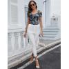 imageBlingfit Cold Shoulder Tops Tunic Summer Slim Fit Shirts for Women V Neck Short Sleeve Casual Tees Workout TopsWhite Printed Flower