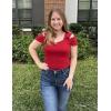 imageBlingfit Cold Shoulder Tops Tunic Summer Slim Fit Shirts for Women V Neck Short Sleeve Casual Tees Workout TopsWine Red