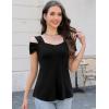 imageBlingfit Trendy Summer Sexy Top for Women Cold Shoulder Tops V Neck Pleated Blouses Dressy Casual Loose Fit Printed ShirtsAblack