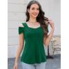 imageBlingfit Trendy Summer Sexy Top for Women Cold Shoulder Tops V Neck Pleated Blouses Dressy Casual Loose Fit Printed ShirtsAgreen