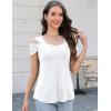 imageBlingfit Trendy Summer Sexy Top for Women Cold Shoulder Tops V Neck Pleated Blouses Dressy Casual Loose Fit Printed ShirtsAwhite