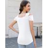 imageBlingfit Trendy Summer Sexy Top for Women Cold Shoulder Tops V Neck Pleated Blouses Dressy Casual Loose Fit Printed ShirtsAwhite