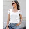 imageBlingfit Trendy Summer Sexy Top for Women Cold Shoulder Tops V Neck Pleated Blouses Dressy Casual Loose Fit Printed ShirtsAwhite