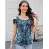 imageBlingfit Trendy Summer Sexy Top for Women Cold Shoulder Tops V Neck Pleated Blouses Dressy Casual Loose Fit Printed ShirtsBbblwf