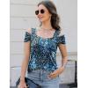 imageBlingfit Trendy Summer Sexy Top for Women Cold Shoulder Tops V Neck Pleated Blouses Dressy Casual Loose Fit Printed ShirtsBbblwf