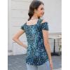 imageBlingfit Trendy Summer Sexy Top for Women Cold Shoulder Tops V Neck Pleated Blouses Dressy Casual Loose Fit Printed ShirtsBbblwf