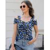 imageBlingfit Trendy Summer Sexy Top for Women Cold Shoulder Tops V Neck Pleated Blouses Dressy Casual Loose Fit Printed ShirtsBblack Background Printing