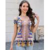 imageBlingfit Trendy Summer Sexy Top for Women Cold Shoulder Tops V Neck Pleated Blouses Dressy Casual Loose Fit Printed ShirtsBbohemian Red