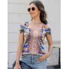 imageBlingfit Trendy Summer Sexy Top for Women Cold Shoulder Tops V Neck Pleated Blouses Dressy Casual Loose Fit Printed ShirtsBbohemian Red
