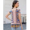 imageBlingfit Trendy Summer Sexy Top for Women Cold Shoulder Tops V Neck Pleated Blouses Dressy Casual Loose Fit Printed ShirtsBbohemian Red