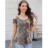imageBlingfit Trendy Summer Sexy Top for Women Cold Shoulder Tops V Neck Pleated Blouses Dressy Casual Loose Fit Printed ShirtsBmf