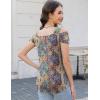 imageBlingfit Trendy Summer Sexy Top for Women Cold Shoulder Tops V Neck Pleated Blouses Dressy Casual Loose Fit Printed ShirtsBmf