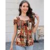 imageBlingfit Trendy Summer Sexy Top for Women Cold Shoulder Tops V Neck Pleated Blouses Dressy Casual Loose Fit Printed ShirtsBred Background Printing