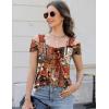 imageBlingfit Trendy Summer Sexy Top for Women Cold Shoulder Tops V Neck Pleated Blouses Dressy Casual Loose Fit Printed ShirtsBred Background Printing