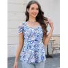 imageBlingfit Trendy Summer Sexy Top for Women Cold Shoulder Tops V Neck Pleated Blouses Dressy Casual Loose Fit Printed ShirtsBwblf