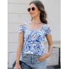 imageBlingfit Trendy Summer Sexy Top for Women Cold Shoulder Tops V Neck Pleated Blouses Dressy Casual Loose Fit Printed ShirtsBwblf
