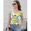 imageBlingfit Trendy Summer Sexy Top for Women Cold Shoulder Tops V Neck Pleated Blouses Dressy Casual Loose Fit Printed ShirtsBwbyf