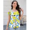 imageBlingfit Trendy Summer Sexy Top for Women Cold Shoulder Tops V Neck Pleated Blouses Dressy Casual Loose Fit Printed ShirtsBwbyf