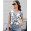 imageBlingfit Trendy Summer Sexy Top for Women Cold Shoulder Tops V Neck Pleated Blouses Dressy Casual Loose Fit Printed ShirtsBwhite Background Leaves