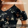 imageBlingfit Women Summer Cold Shoulder Tops Loose V Neck Short Sleeve Blouses Sexy Casual Ruffle Sleeves Tunic Shirts SXXLAbd
