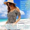 imageBlingfit Women Summer Cold Shoulder Tops Loose V Neck Short Sleeve Blouses Sexy Casual Ruffle Sleeves Tunic Shirts SXXLAblackflower