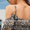 imageBlingfit Women Summer Cold Shoulder Tops Loose V Neck Short Sleeve Blouses Sexy Casual Ruffle Sleeves Tunic Shirts SXXLAblackflower