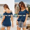 imageBlingfit Women Summer Cold Shoulder Tops Loose V Neck Short Sleeve Blouses Sexy Casual Ruffle Sleeves Tunic Shirts SXXLAblue