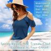 imageBlingfit Women Summer Cold Shoulder Tops Loose V Neck Short Sleeve Blouses Sexy Casual Ruffle Sleeves Tunic Shirts SXXLAblue