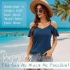 imageBlingfit Women Summer Cold Shoulder Tops Loose V Neck Short Sleeve Blouses Sexy Casual Ruffle Sleeves Tunic Shirts SXXLAblue