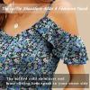 imageBlingfit Women Summer Cold Shoulder Tops Loose V Neck Short Sleeve Blouses Sexy Casual Ruffle Sleeves Tunic Shirts SXXLAblue Flower