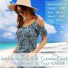 imageBlingfit Women Summer Cold Shoulder Tops Loose V Neck Short Sleeve Blouses Sexy Casual Ruffle Sleeves Tunic Shirts SXXLAblue Flower
