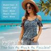 imageBlingfit Women Summer Cold Shoulder Tops Loose V Neck Short Sleeve Blouses Sexy Casual Ruffle Sleeves Tunic Shirts SXXLAblue Flower