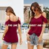 imageBlingfit Women Summer Cold Shoulder Tops Loose V Neck Short Sleeve Blouses Sexy Casual Ruffle Sleeves Tunic Shirts SXXLAburgundy