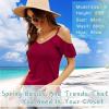 imageBlingfit Women Summer Cold Shoulder Tops Loose V Neck Short Sleeve Blouses Sexy Casual Ruffle Sleeves Tunic Shirts SXXLAburgundy